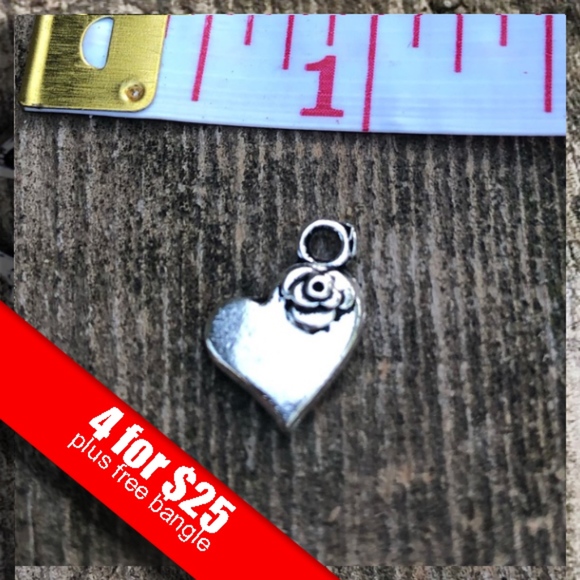 Jewelry - 🔥HOT SALE🔥Tibetan Silver Rose Heart Charm. NWOT
